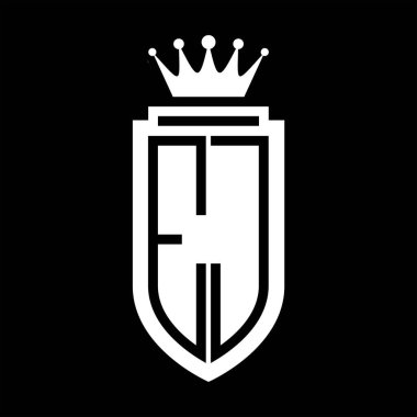EJ Vektör logosu Kraliyet Taç Minimalist baş harfleri, zarif bir stil ve iç kalkan çizgisi.