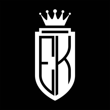 EK Vektör logosu Kraliyet Kraliyet Taç Minimalist baş harfleri, zarif bir stil ve iç kalkan çizgisi.