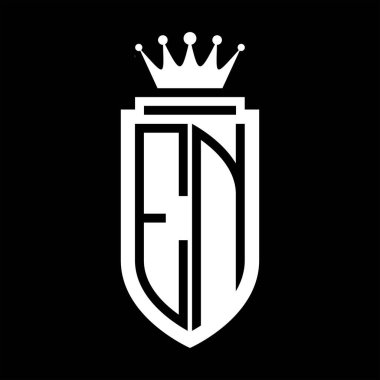 EN Vektör logosu Kraliyet Taç Minimalist baş harfleri, zarif bir stil ve kalkanın iç hatları.