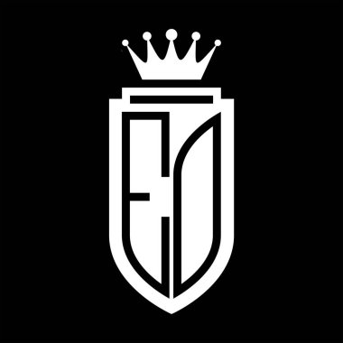 EO Vektör logosu Kraliyet Taç Minimalist baş harfleri, zarif bir stil ve iç kalkan çizgisi.