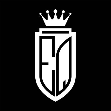 EQ Vektör logosu Kraliyet Taç Minimalist baş harfleri, zarif bir stil ve iç kalkan çizgisi.