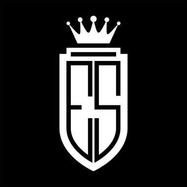 ES Vektör logosu Kraliyet Taç Minimalist baş harfleri, zarif bir stil ve kalkanın iç hatları.