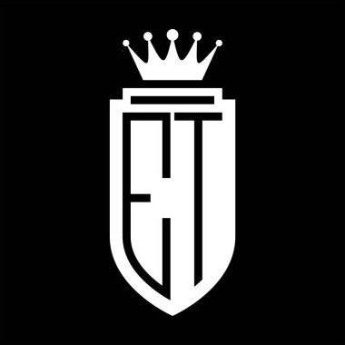 ET Vektör logosu Kraliyet Taç Minimalist baş harfleri, zarif bir stil ve iç kalkan çizgisi.