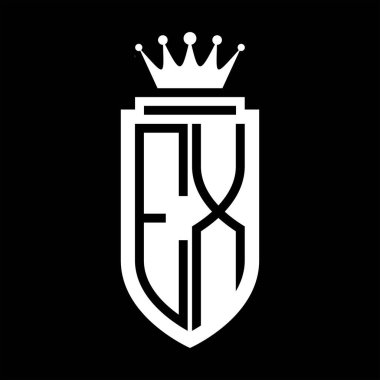 EX Vektör logosu kraliyet tacının baş harfleri Minimalist, zarif bir stil ve kalkanın iç hatları.