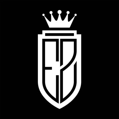 EZ Vektör logosu Kraliyet Taç Minimalist baş harfleri, zarif bir stil ve iç kalkan çizgisi.