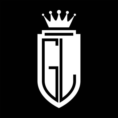 GL Vektör logosu Kraliyet Taç Minimalist baş harfleri, zarif bir stil ve iç kalkan çizgisi.