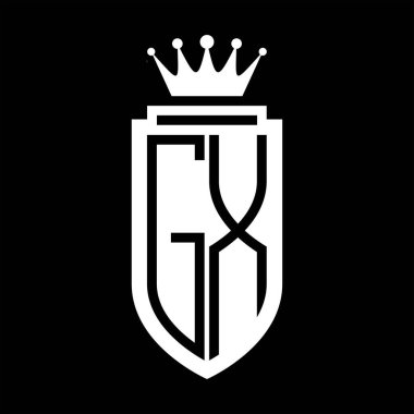 GX Vektör logosu Kraliyet Taç Minimalist baş harfleri, zarif bir stil ve iç kalkan çizgisi.