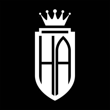 HA Vektör logosu Kraliyet Taç Minimalist baş harfleri, zarif bir stil ve iç kalkan çizgisi.