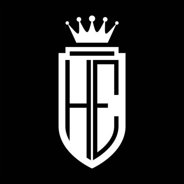 He Vektör logosu Kraliyet Taç Minimalist baş harfleri, zarif bir stil ve kalkanın iç hatları.