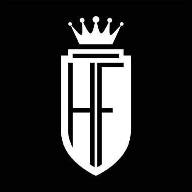 Kraliyet Taç Minimalist baş harfleri ile HF Vektör logosu, zarif bir stil ve iç kalkan çizgisi.