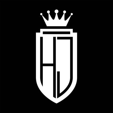 HJ Vektör logosu Kraliyet Taç Minimalist baş harfleri, zarif bir stil ve iç kalkan çizgisi.