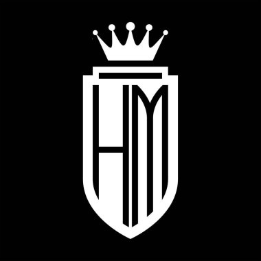 Kraliyet Taç Minimalist baş harfleri ile HM Vektör logosu, kalkanın iç hatları ile zarif stil