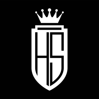 HS Vektör logosu Kraliyet Taç Minimalist baş harfleri, zarif bir stil ve iç kalkan çizgisi.