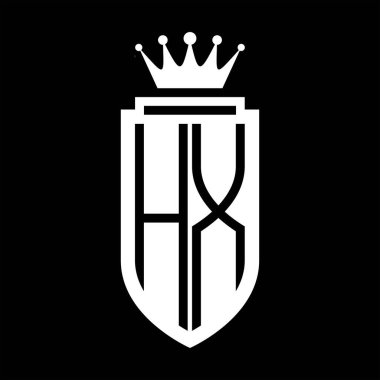 HX Vektör logosu Kraliyet Taç Minimalist baş harfleri, zarif bir stil ve iç kalkan çizgisi.