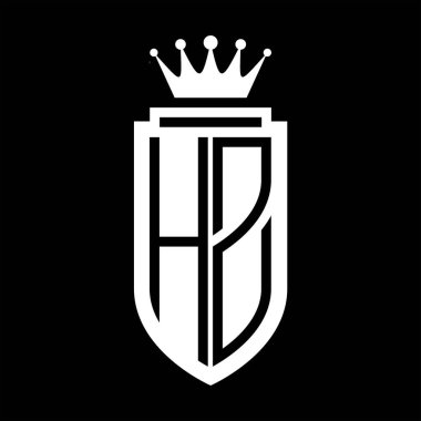 HZ Vektör logosu Kraliyet Taç Minimalist baş harfleri, zarif bir stil ve iç kalkan çizgisi.