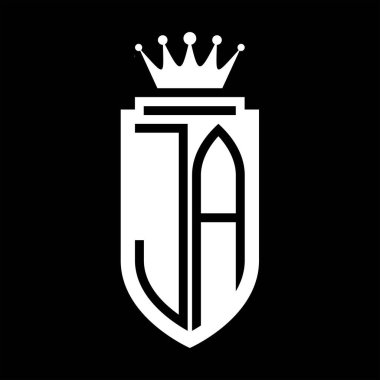JA Vektör logosu Kraliyet Taç Minimalist baş harfleri, zarif bir stil ve iç kalkan çizgisi.