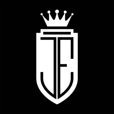 JE Vektör logosu Kraliyet Taç Minimalist baş harfleri, zarif bir stil ve iç kalkan çizgisi.