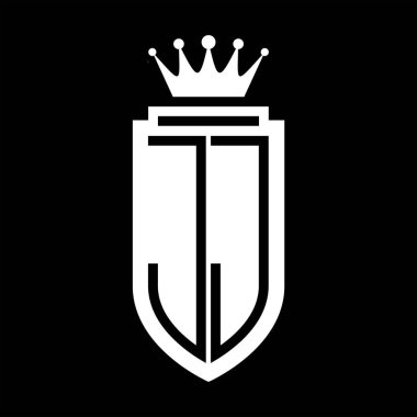 JJ Vector logosu Kraliyet Taç Minimalist baş harfleri, zarif bir stil ve iç kalkan çizgisi.