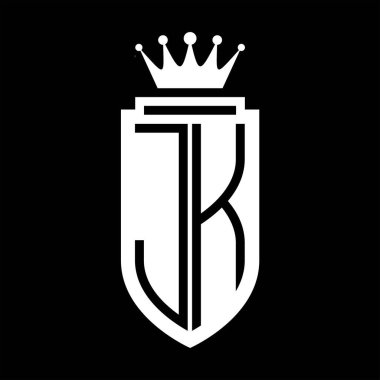 JK Vektör logosu Kraliyet Taç Minimalist baş harfleri, zarif bir stil ve iç kalkan çizgisi.