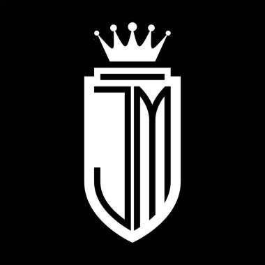JM Vektör logosu Kraliyet Taç Minimalist baş harfleri, zarif bir stil ve iç kalkan çizgisi.