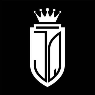 JQ Vektör logosu Kraliyet Taç Minimalist baş harfleri, zarif bir stil ve iç kalkan çizgisi.