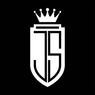 JS Vector logosu Kraliyet Taç Minimalist baş harfleri, zarif bir stil ve iç kalkan çizgisi.
