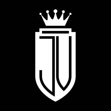 JV Vektör logosu Kraliyet Taç Minimalist baş harfleri, zarif bir stil ve iç kalkan çizgisi.