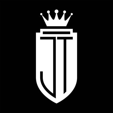 JT Vektör logosu Kraliyet Taç Minimalist baş harfleri, zarif bir stil ve iç kalkan çizgisi.