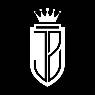 JZ Vektör logosu Kraliyet Taç Minimalist baş harfleri, zarif bir stil ve iç kalkan çizgisi.