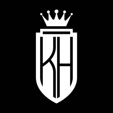 KH Vektör logosu Kraliyet Taç Minimalist baş harfleri, zarif bir stil ve iç kalkan çizgisi.