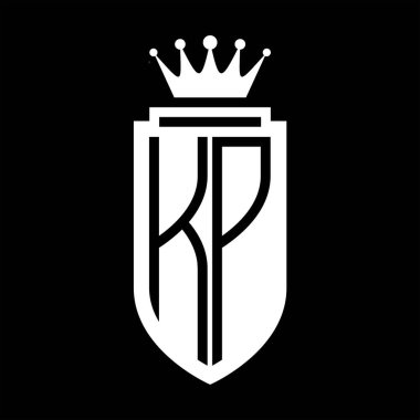 KP Vektör logosu, kraliyet tacının baş harfleri, minimalist, kalkanın iç hatlarıyla zarif bir tarz.