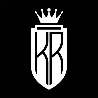 KR Vektör logosu Kraliyet Taç Minimalist baş harfleri, zarif bir stil ve iç kalkan çizgisi.