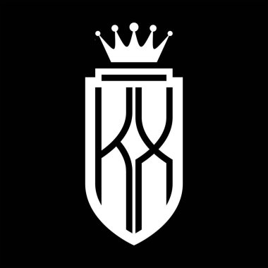 KX Vektör logosu Kraliyet Taç Minimalist baş harfleri, zarif bir stil ve iç kalkan çizgisi.