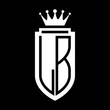 LB Vektör logosu Kraliyet Taç Minimalist baş harfleri, zarif bir stil ve iç kalkan çizgisi.