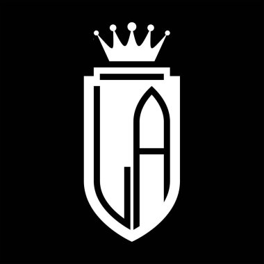 LA Vektör logosu Kraliyet Taç Minimalist baş harfleri, zarif bir stil ve içinde kalkan çizgisi var.