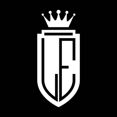 LE Vektör logosu Kraliyet Taç Minimalist baş harfleri, zarif bir stil ve iç kalkan çizgisi.