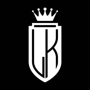 LK Vektör logosu Kraliyet Kraliyet Taç Minimalist baş harfleri, zarif bir stil ve iç kalkan çizgisi.