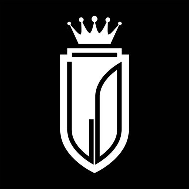 LO Vektör logosu Kraliyet Taç Minimalist baş harfleri, zarif bir stil ve iç kalkan çizgisi.
