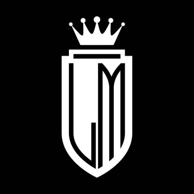 LM Vektör logosu Kraliyet Taç Minimalist baş harfleri, zarif bir stil ve iç kalkan çizgisi.