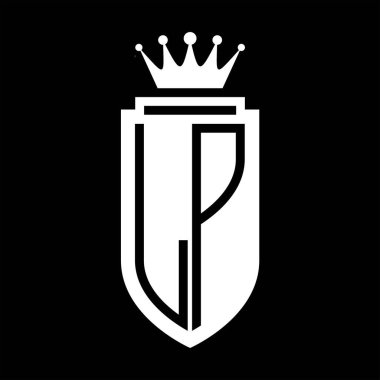 LP vektör logosu, kraliyet tacının baş harfleri, minimalist, kalkanın iç hatlarıyla zarif bir tarz.
