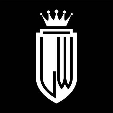 LW Vector logo initials shield with royal crown minimalist, elegant style with inside shield outline