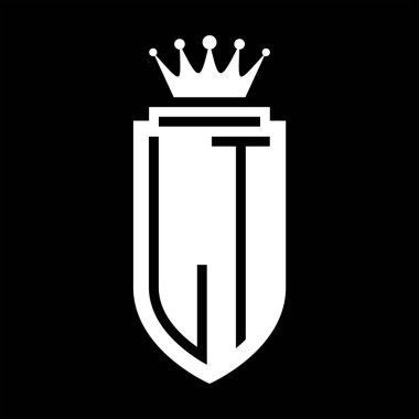 LT Vector logo initials shield with royal crown minimalist, elegant style with inside shield outline