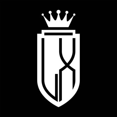 LX Vector logo initials shield with royal crown minimalist, elegant style with inside shield outline