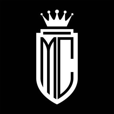 MC Vector logo initials shield with royal crown minimalist, elegant style with inside shield outline