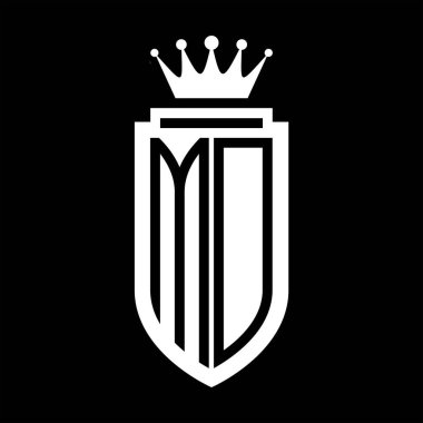 MD Vector logo initials shield with royal crown minimalist, elegant style with inside shield outline