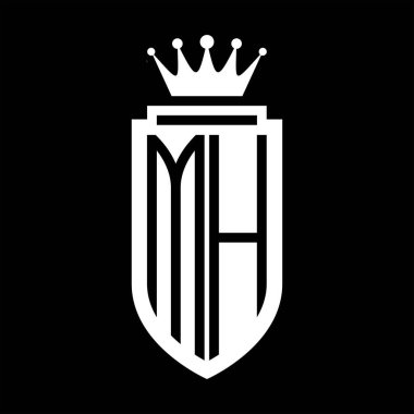 MH Vector logo initials shield with royal crown minimalist, elegant style with inside shield outline
