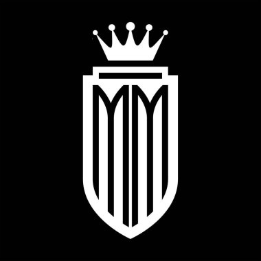 MM Vector logo initials shield with royal crown minimalist, elegant style with inside shield outline