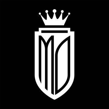 MO Vector logo initials shield with royal crown minimalist, elegant style with inside shield outline