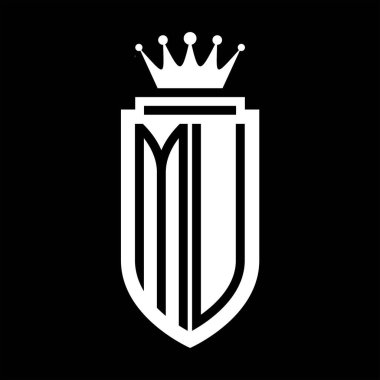 MU Vector logo initials shield with royal crown minimalist, elegant style with inside shield outline