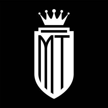 MT Vector logo initials shield with royal crown minimalist, elegant style with inside shield outline